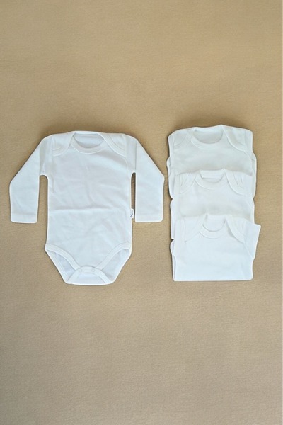 Lui Baby 4'lü Ekonomik Paket %100 Pamuk Çıtçıtlı Bebek Body Zıbın Uzun Kol 3/...