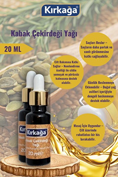 Kırkağa %100 Saf Kabak Çekirdeği Yağı 20 ml - Saç Dökülmesi Karşıtı & Besleyi...