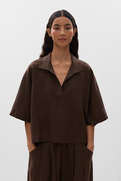 Oysho Oversize short-sleeved 100% linen shirt