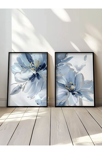 STARYUNA Set de pictură cu efect de vopsea în ulei cu cadru negru, set de 2 picturi cu cadru din lemn negru floral Yuna185