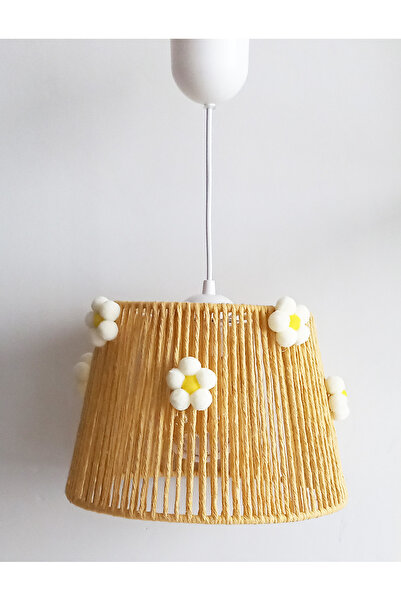 C&A&B KUZEY AVİZE Sarı Makrome Ip Sargı Papatya Çiçek Ponponlu Kız Bebek Ve Çocuk Odası Tasarım Sarkıt Avize