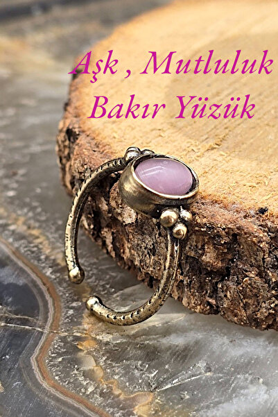 NBS Beautiful Naturel Stones خاتم نسائي نحاسي وردي أنيق، تصميم رفيع قابل للتعديل (هدية، يومي، مزيج)