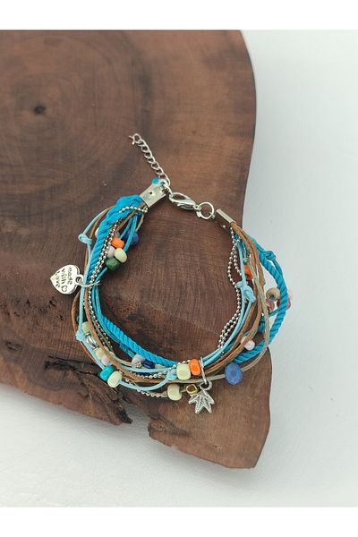 dela otantik Bohemian Style Handmade Necklace and Bracelet Set – Blue Tones Authentic Ethnic Vintage Beaded Jewelry