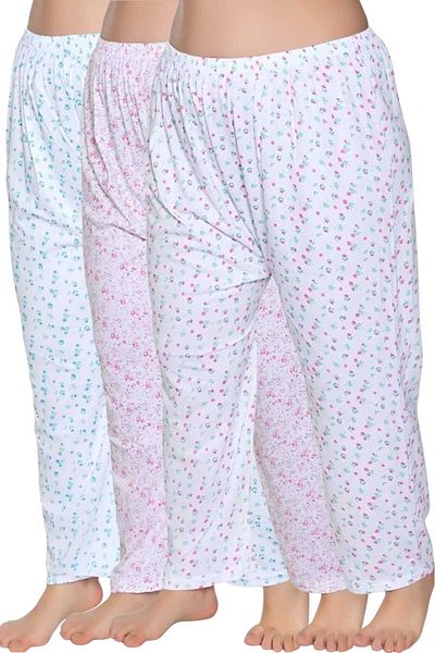 Uniquetrenders Set de 3 pijamale lungi, 100% bumbac, cu imprimeu, elastic, pentru femei