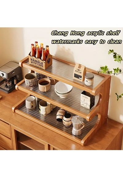 DDF 3-Tier Bamboo Kitchen Rack-Space-Saving Storage Rack for Mugs,Cups,Essentials,Multipurpose Organizer