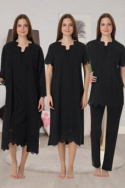 by İGP Scalloped Cotton Maternity Dressing Gown Nightgown Pajama Set Set of 4