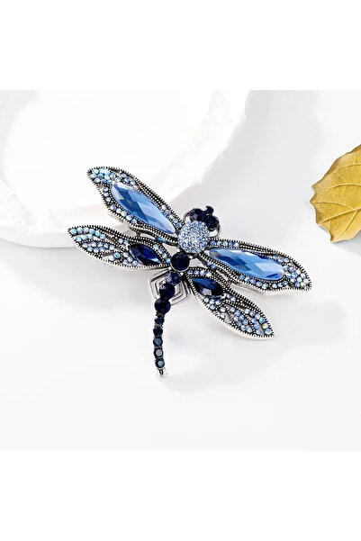 betbay Gece Kanatları – Mavi Yusufçuk Figürlü Taşlı Broş/Yaka İğnesi-Karton T...