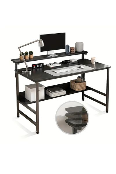 DDF Luxury wooden computer desk with 3 levels, mounting bases and wire runner for work,home and gaming