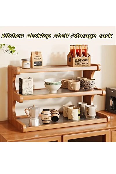 DDF 3-Tier Bamboo Kitchen Rack-Space-Saving Storage Rack for Mugs,Cups,Essentials,Multipurpose Organizer