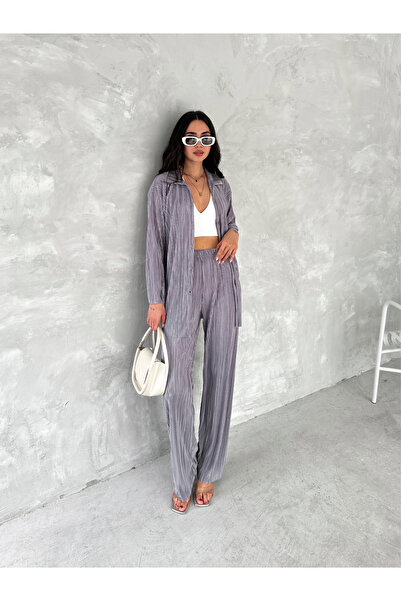 sportiness Pilated Fabric Waist Elastic Comfortable Fit Wide Leg Pants Shirt Suit