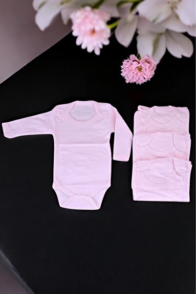 Lui Baby 4'lü Ekonomik Paket %100 Pamuk Çıtçıtlı Bebek Body Zıbın Uzun Kol 3/...