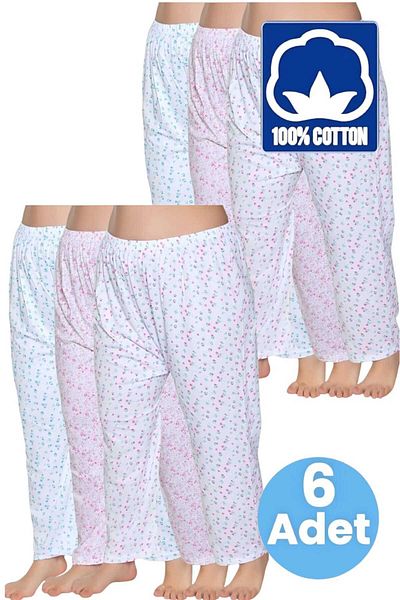 Uniquetrenders Set haine din bumbac - imprimeu cu imprimeu, pijamale lungi și pantaloni lungi uni 6 buc