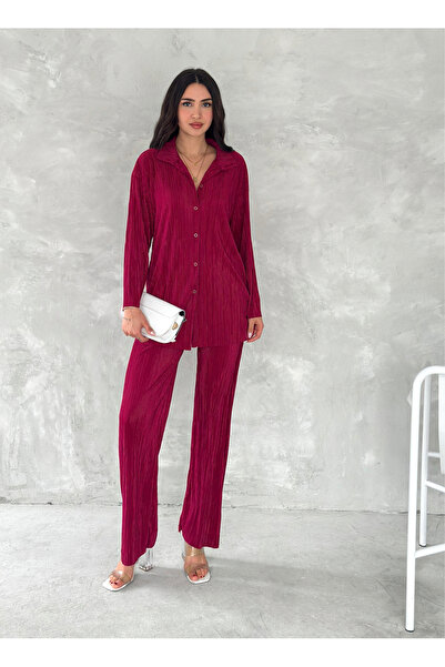 sportiness Pilated Fabric Waist Elastic Comfortable Fit Wide Leg Pants Shirt Suit