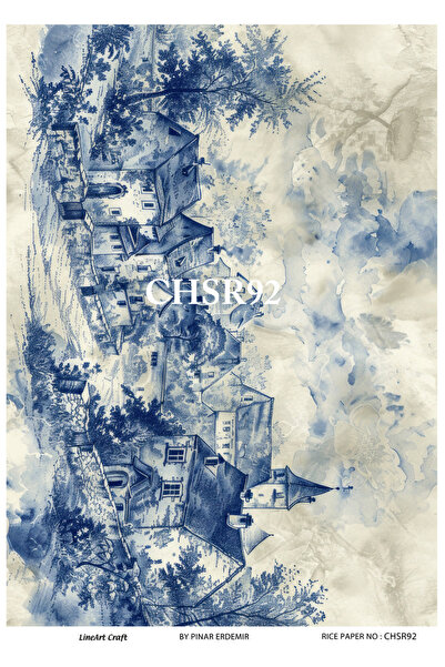 LİNEART Chino Deseni Mavi Beyaz Pirinc Dekopaj Kagıdı  No:CHSR92  29X42cm