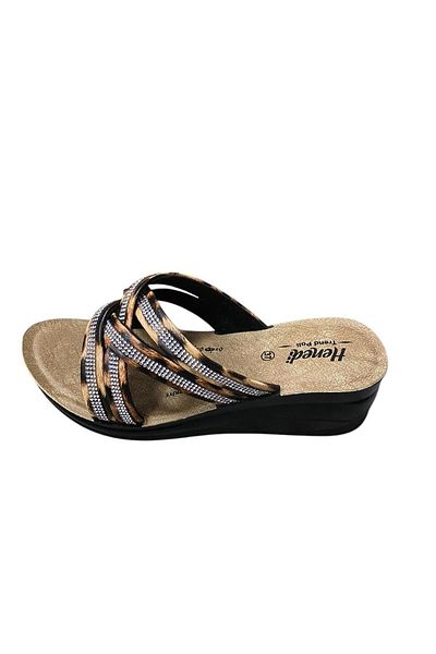 henedi Women's Wedge Heeled Stone Summer Slippers