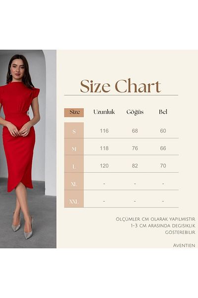 Aventien Red Midi Dress with Padded Brooch Detail