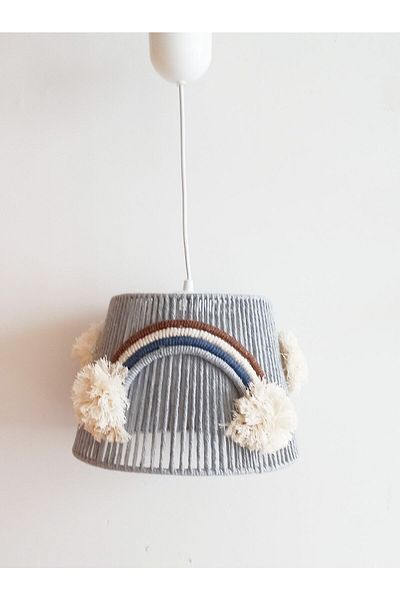 C&A&B KUZEY AVİZE Gray Macrame Rope Wrap - Handmade Chandelier with Rainbow Applique and Pompom for Baby Girls and Children's Room (30)