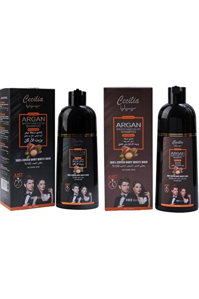 Cecilia شامبو صبغ بني غامق مع أسود طبيعي، 420 مل، قطعتين