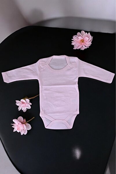 Lui Baby 4'lü Ekonomik Paket %100 Pamuk Çıtçıtlı Bebek Body Zıbın Uzun Kol 3/6/9/12 Ay Pembe Renk