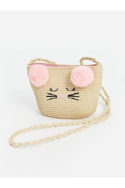 LC Waikiki LCW ACCESSORIES Ψάθινη τσάντα ώμου για κορίτσι με φιγούρα γάτας