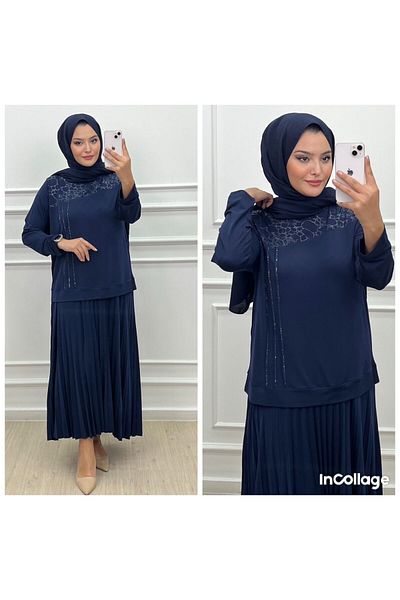 Elele Leather and Stone Detailed Skirt Suit