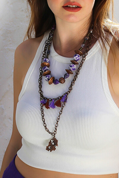 Chiccy Bronz Boncuklu Eskitme Tasarım Kolye