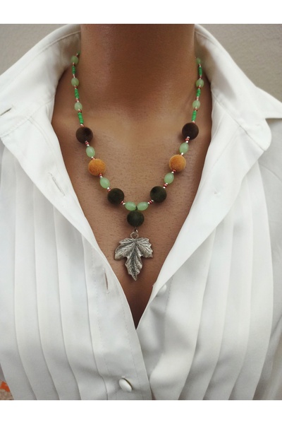 sondonfashion El Yapımı Otantik Çınar Yaprağı Cam Ve Kadife Boncuklu Antik Gü...