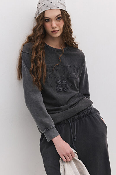 No Matter What Faded Effect Slogan Sweatshirt