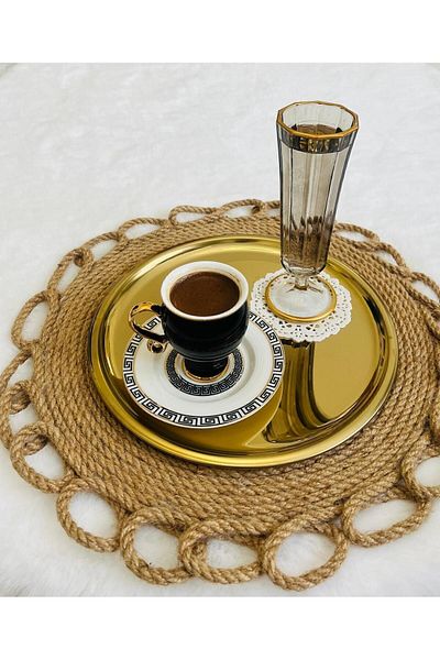 BİMOTE 6-Piece Gold Stainless Steel 20 cm Round Tea, Coffee, Pastry Serving Tray Decorative Presentation Tray