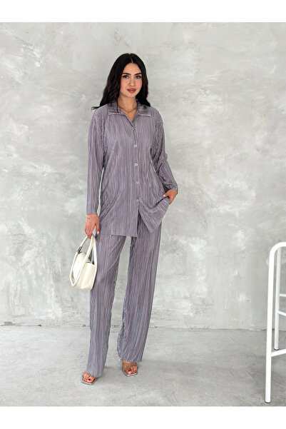 sportiness Pilated Fabric Waist Elastic Comfortable Fit Wide Leg Pants Shirt Suit