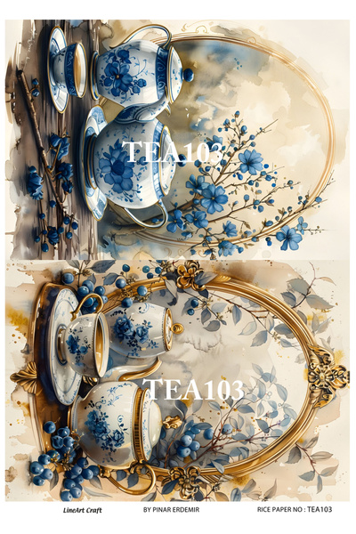LİNEART Çay,Kahve, Pasta Deseni Pirinc Dekopaj Kagıdı No:TEA103  29X42cm