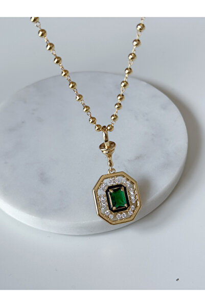 CHARMLUCKY Steel Green Stone Lily Necklace