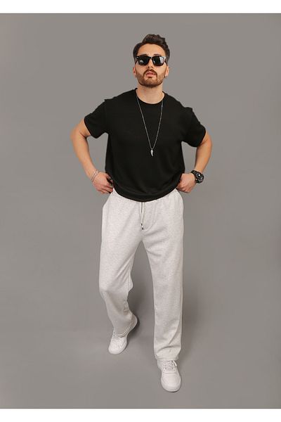 EydaMoon Men's Baggy Loose Cut Pique Trousers with Elastic Waist Original Fit