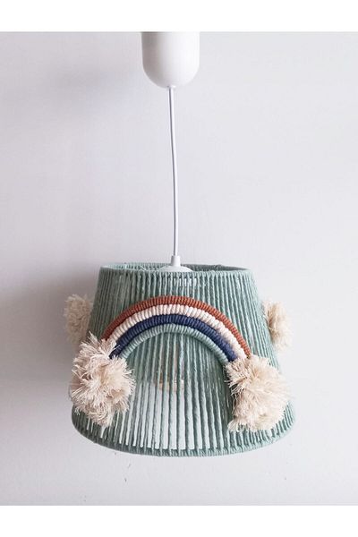 C&A&B KUZEY AVİZE Rainbow Patterned Macrame Rope Wrap - Pompom Baby and Children's Room Chandelier