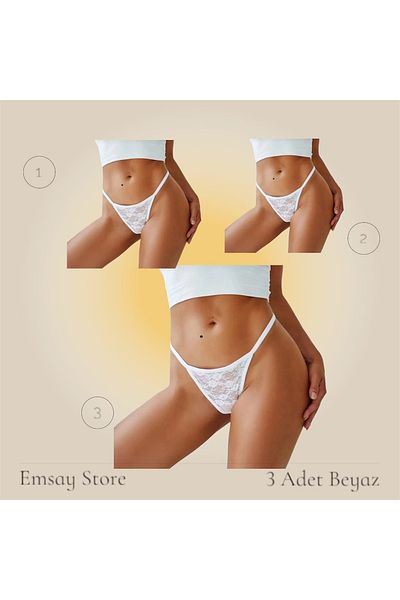 Emsay Store Seria romantică 3 bucăți fantezie sexy dantelă mărime mare (disponibil) chiloți tanga pentru femei