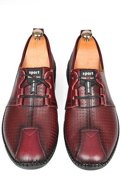 DeepSEA Men's Burgundy Laced Orthopedic Sole Inside and Outside Genuine Leather Summer Sandal Shoes 2509972