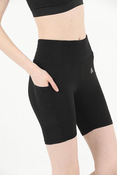 missmaral Schwarze Damen-Biker-Shorts mit hoher Taille, Recovery-Motiv, doppelte Tasche und detaillierte Sport-Leggings 1033
