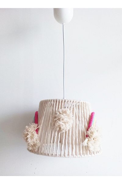C&A&B KUZEY AVİZE Rainbow Patterned Macrame Rope Wrap - Pompom Baby and Children's Room Chandelier