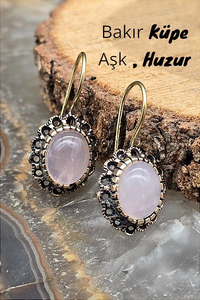 NBS Beautiful Naturel Stones Copper Pink Quartz Earrings Quality Pure Copper Special Production