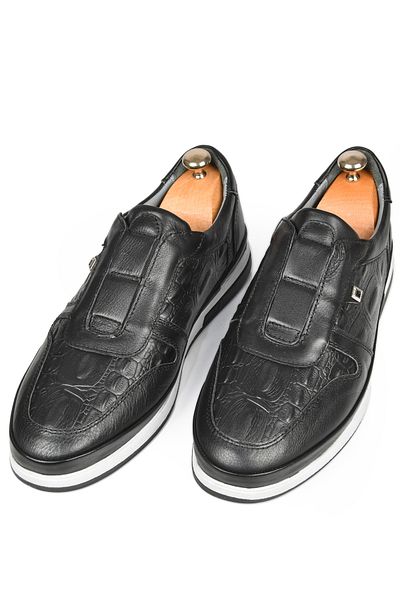 DeepSEA Pantofi sport din piele elastică ascunsă cu model negru în relief pentru bărbați 2501005