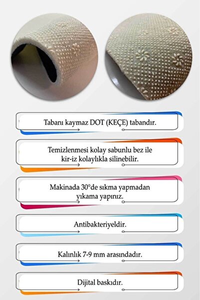 THEMODERNHANE Dijital Baskılı Yıkanabilir Kaymaz Tabanlı Dekoratif Salon Mutfak Ve Yolluk Halı
