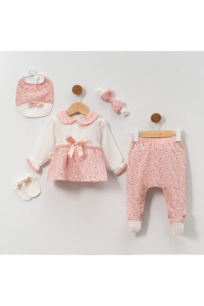 Pure Kids Store 100% Organic Cotton Muslin 5 Piece Baby Girl Floral Hospital Discharge Set