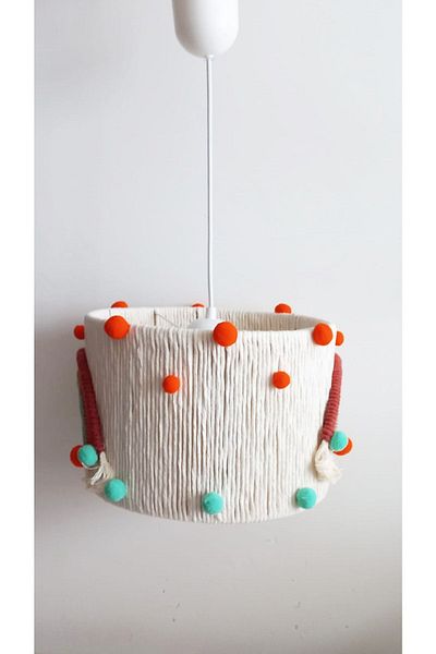 C&A&B KUZEY AVİZE Ecru Macrame Rainbow - Rope Wrapped, Colorful, Mint-Orange Pompom, Baby Kids Room Pendant Chandelier (26)