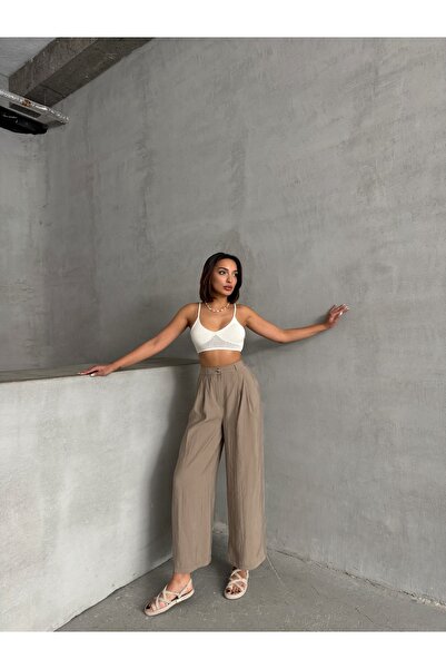 BEJNA Γυναικείο καλοκαιρινό πλισέ παντελόνι Palazzo με βιζόν Modal