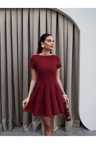 MEECY Rochie de damă maro cu guler oval plisat
