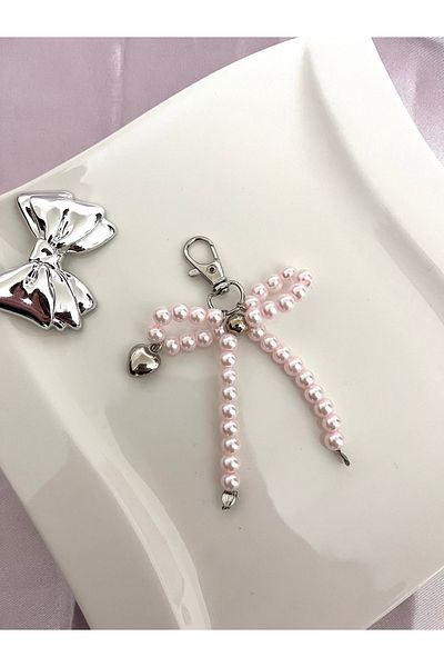 bohemian takı tasarim Powder Pearl Bow Keychain and Bag Accessory