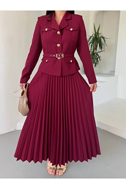 Ekim Store Pleated Skirt and Belted Double Blazer Suit