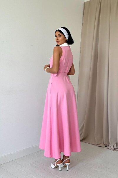 TUA MODA Tua Moda Pink Wide Collar Halter Sleeve Dress