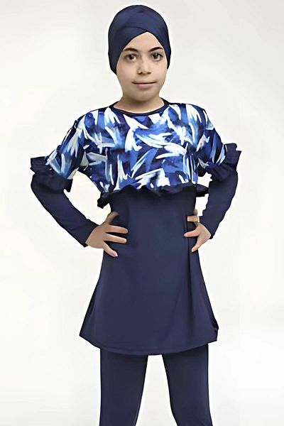 H&S STORE Chelly S 3550 Girl's Ruffled Long Sleeve Stylish and Comfortable Hijab Swimsuit