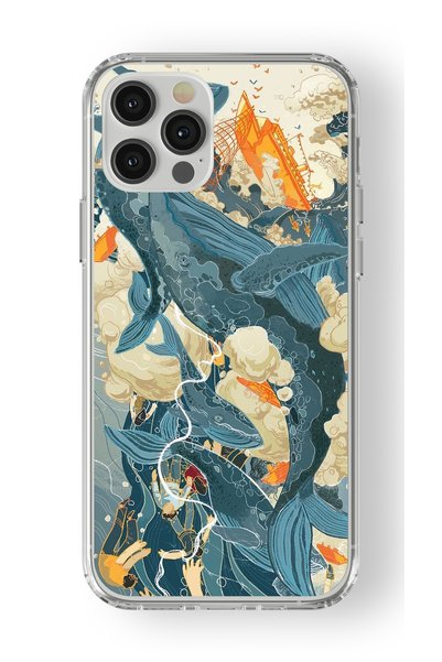 Multitronic حافظة شفافة مطبوعة بتصميم الحوت متوافقة مع هاتف iPhone 16 Pro